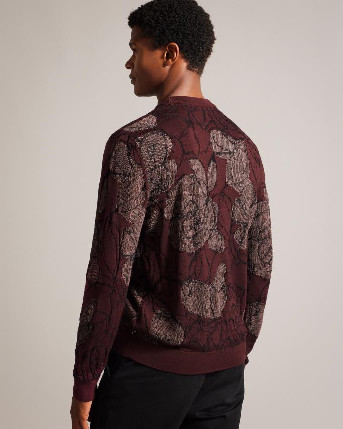 Pull Ted Baker Wool Blend Jacquard Floral Bordeaux Homme | NGG-45359340